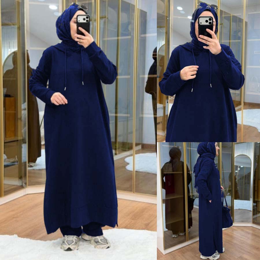 Long Pull-Over Hooded Abaya Style 2-Pcs Winter Suit. WWTS-51