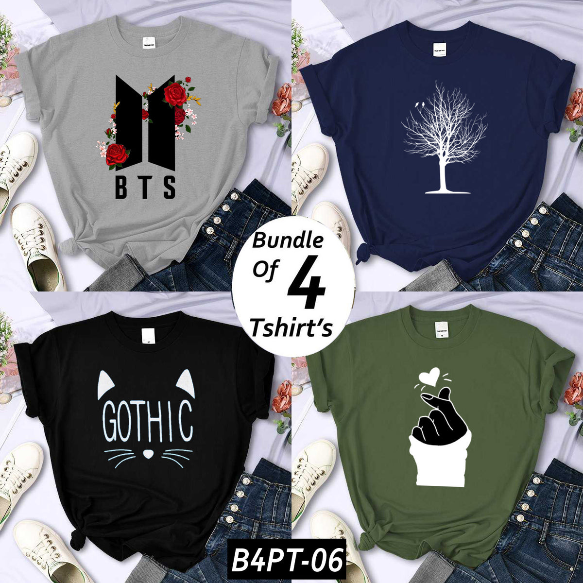 Bundle Of 4 Funky Printed R-Neck H-Sleeve Tshirt's For Her. B4PT-D6