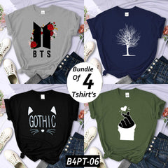 Bundle Of 4 Funky Printed R-Neck H-Sleeve Tshirt's For Her. B4PT-D6