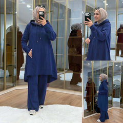 High-Low Pull-Over Pocket Hooded Style 2-Pcs Winter Suit. WWTS-53