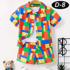 Square Box Puzzle Style All-Over 3D Printed 2-Pcs Summer Suit For Kids. D-8