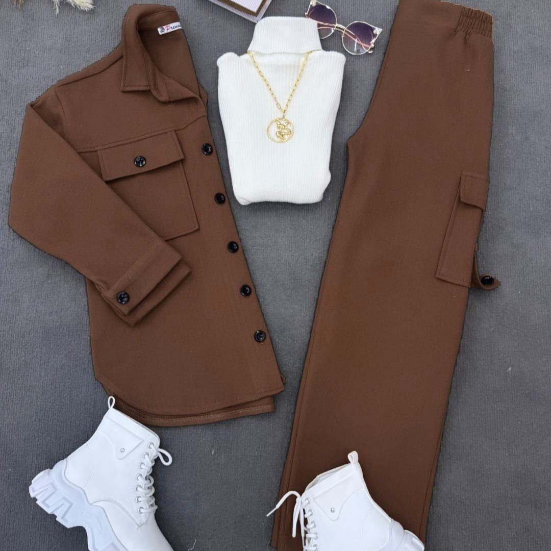 Cargo Style Premium Quality Winter 3-Pcs Co-Ord Set For Her. WWTS-32