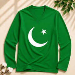 Green CT Big Printed V-Neck Full Sleeve Azadi Tshirt.