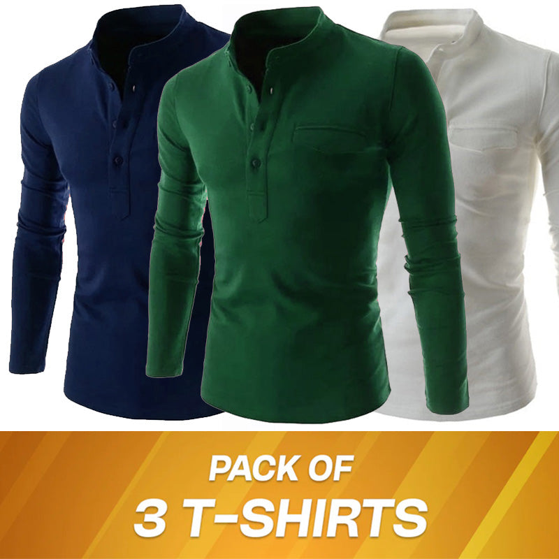 Pack Of 3 Henley Flap Collar T Shirt's. NB+W+BG