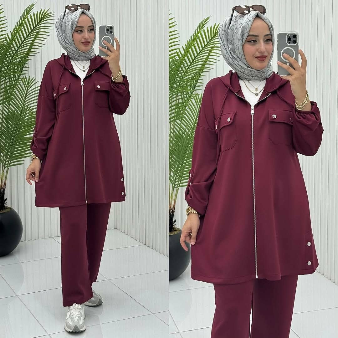 Double Pocket Jacket Style Premium Quality Winter 2-Pcs Tracksuit For Her. WWTS-52