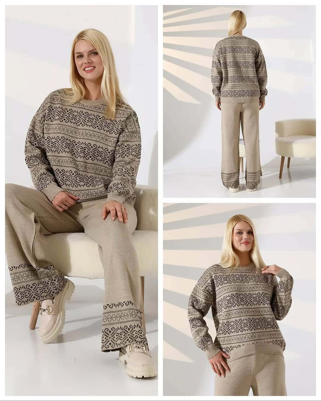 Vintage Printed Sweat-Style Premium Quality Winter 2-Pcs Tracksuit For Her. WWTS-44