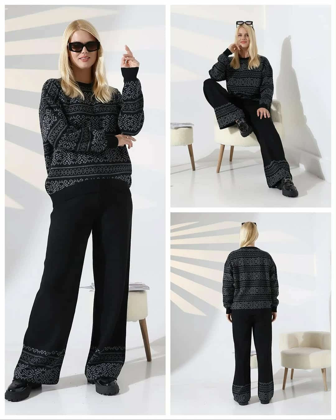 Vintage Printed Sweat-Style Premium Quality Winter 2-Pcs Tracksuit For Her. WWTS-44