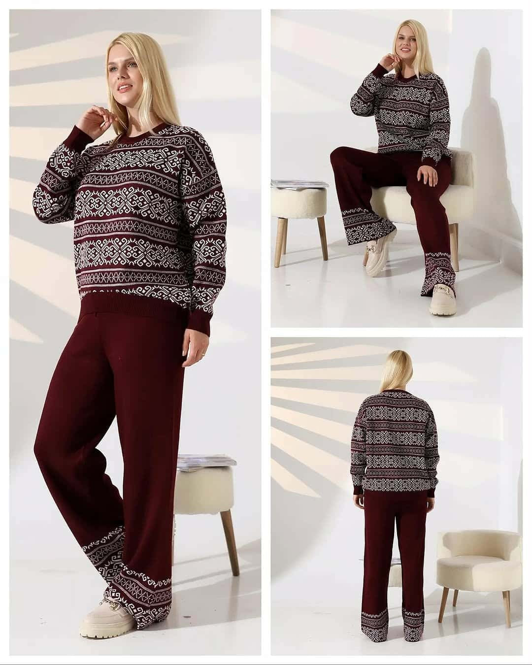 Vintage Printed Sweat-Style Premium Quality Winter 2-Pcs Tracksuit For Her. WWTS-44