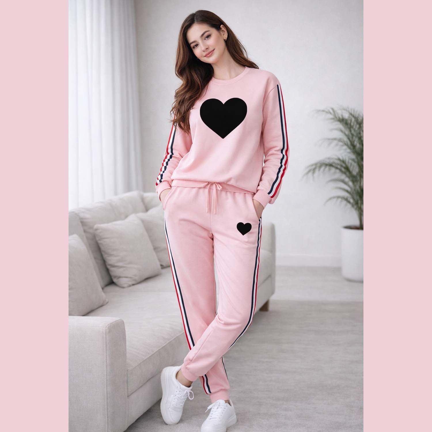 Multi-Stripe Sweat Style Winter 2-Pcs Tracksuit For Her.