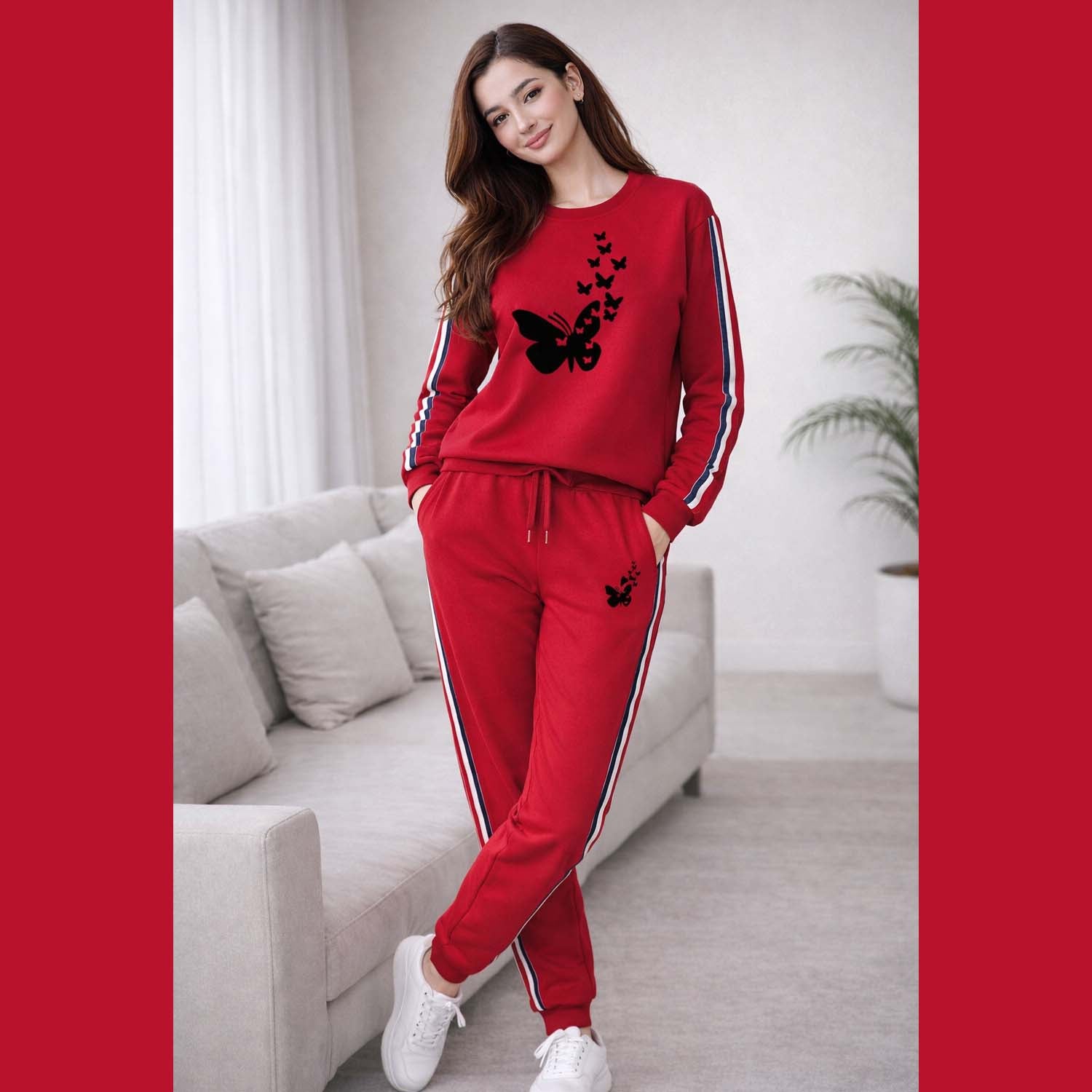 Multi-Stripe Sweat Style Winter 2-Pcs Tracksuit For Her.