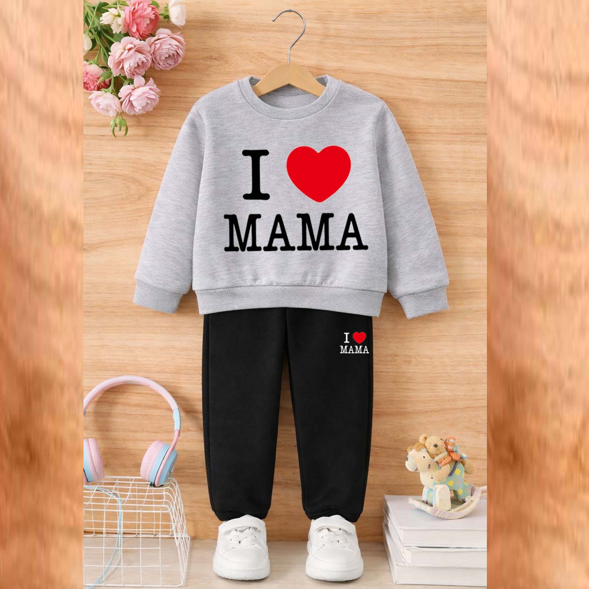 I Love MAMA Kids Sweat Style 2-Pcs Winter Tracksuit. KWTS-02