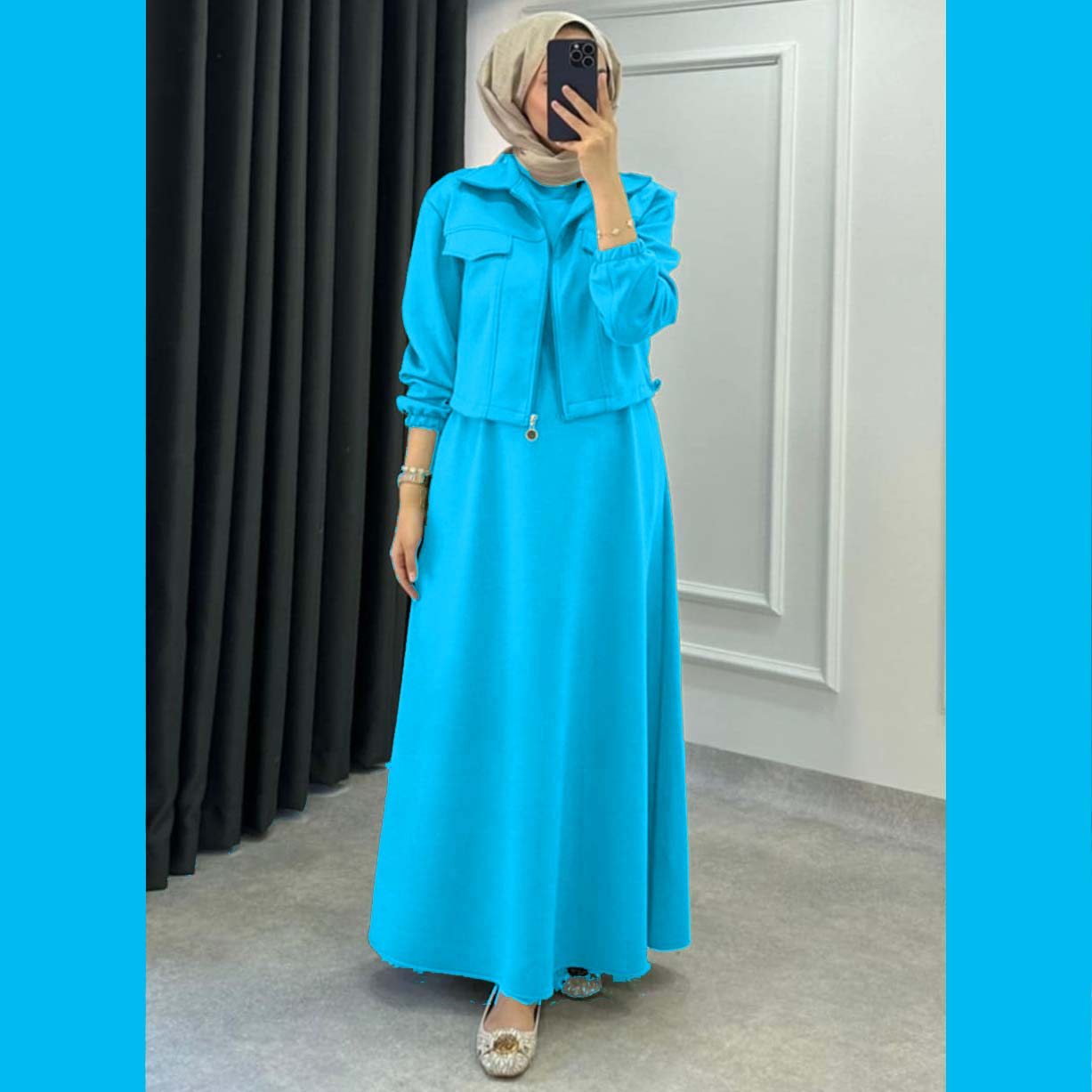 Drop Shoulder Short Jacket Maxi Style 2-Pcs Winter Co-Ord Set. WWTS-15 V3