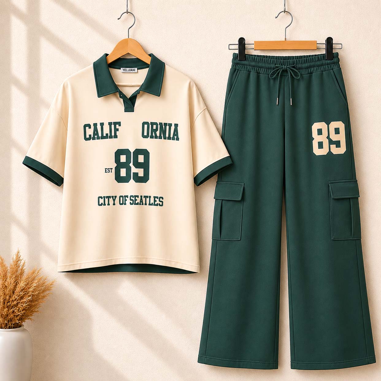 Cali-89 Collar Cargo Style Western 2-Pcs Summer Tracksuit For Her. WSTS-05 V2