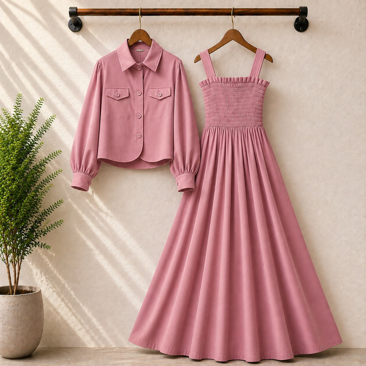 Short Koti & Smoky Maxi Style Western 2-Pcs Stiched Suit.