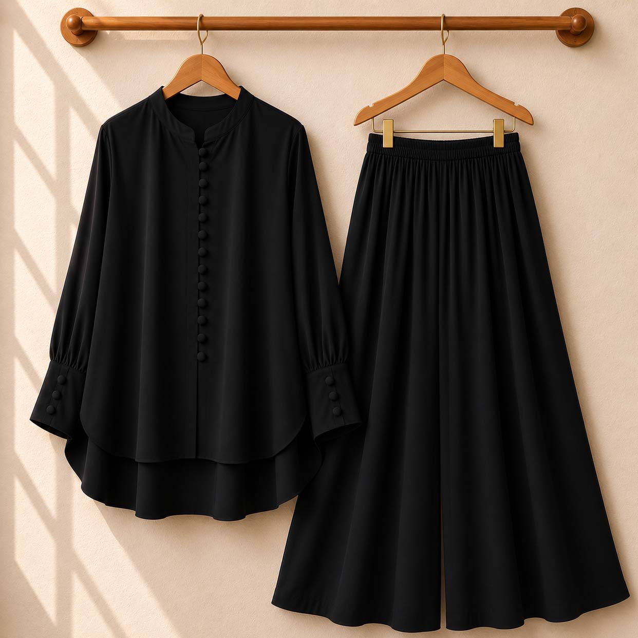 Fawoza Solid Western Shirt & Plazo Style 2-Pcs Stiched Co-Ord Set.