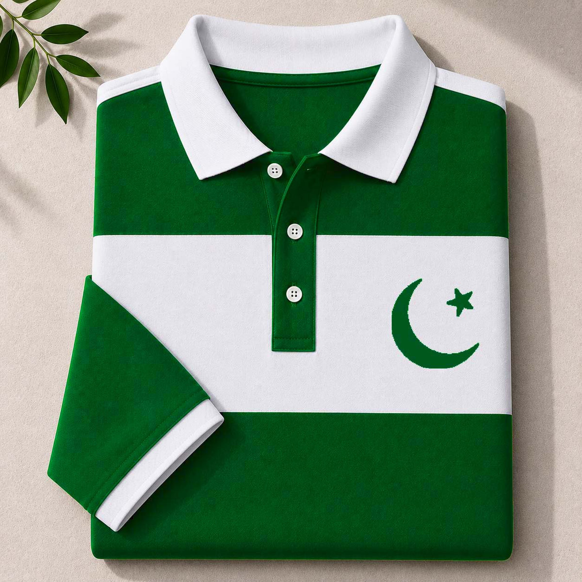 Green Patch-Work Contrast Collar Style CT Logo Printed Azadi Polo Tshirt. A14-01 V2