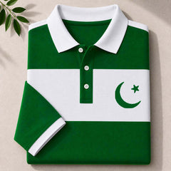 Green Patch-Work Contrast Collar Style CT Logo Printed Azadi Polo Tshirt. A14-01 V2