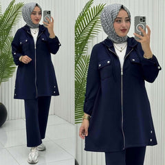 Double Pocket Jacket Style Premium Quality Winter 2-Pcs Tracksuit For Her. WWTS-52