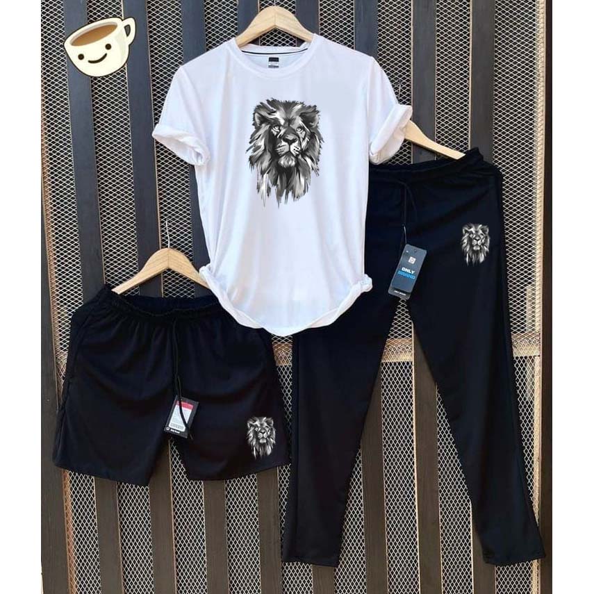 White Grey-Lion Bundle Of 3 Dry-Fit Premium Quality Summer Suit.