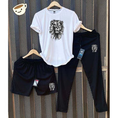 White Grey-Lion Bundle Of 3 Dry-Fit Premium Quality Summer Suit.