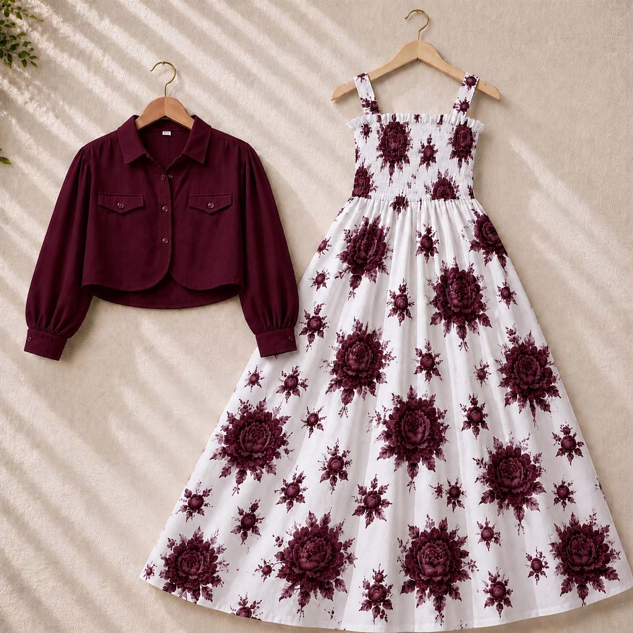 Flower Printed Short Koti & Smoky Maxi Style Western 2-Pcs Stiched Suit. SKM-31