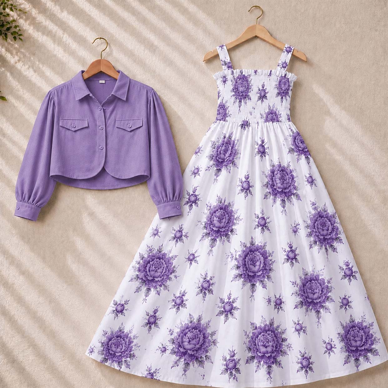Flower Printed Short Koti & Smoky Maxi Style Western 2-Pcs Stiched Suit. SKM-31
