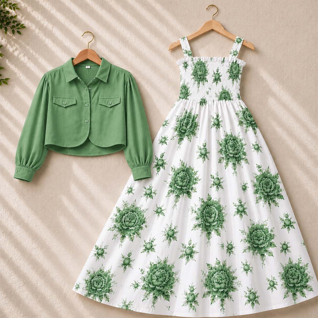 Flower Printed Short Koti & Smoky Maxi Style Western 2-Pcs Stiched Suit. SKM-31