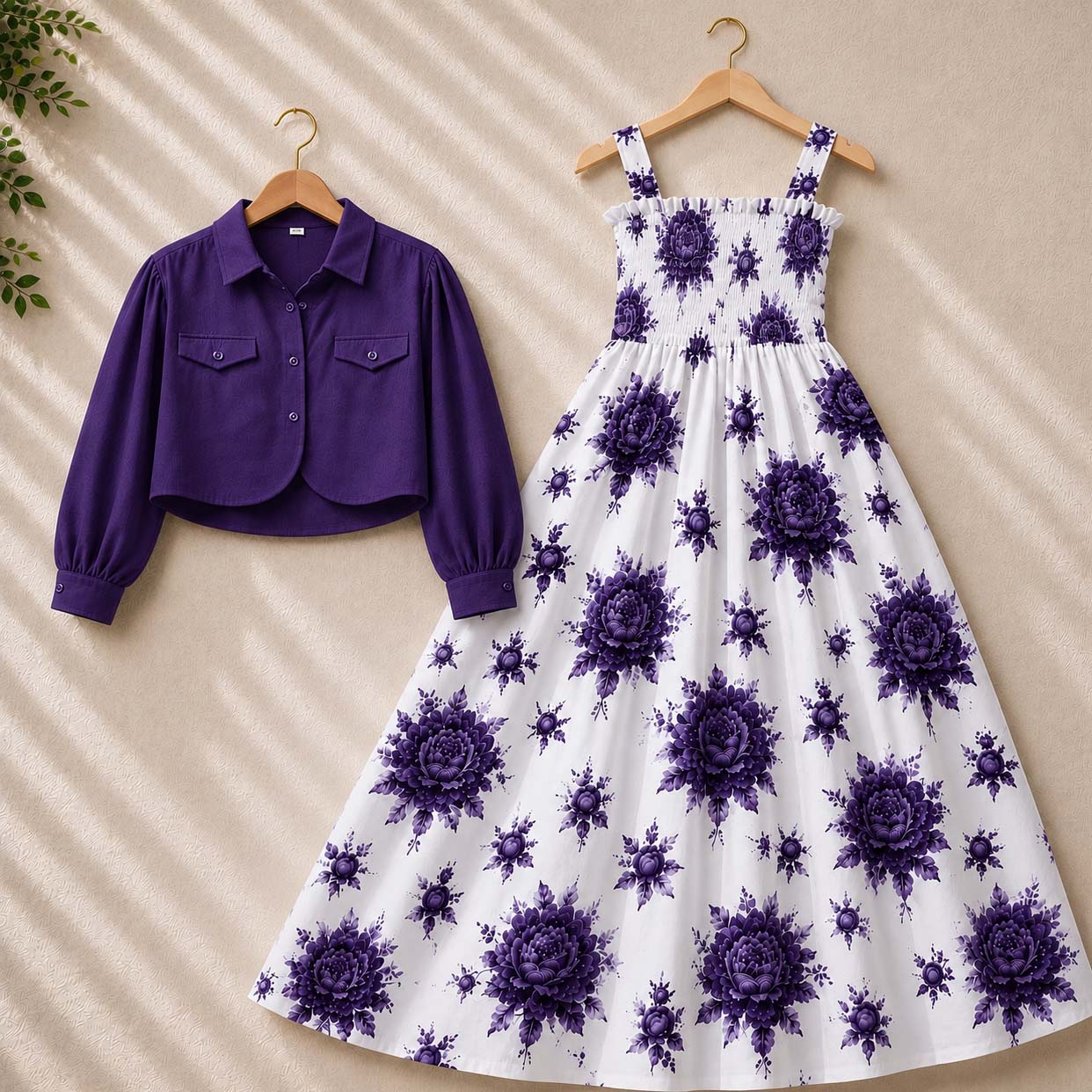 Flower Printed Short Koti & Smoky Maxi Style Western 2-Pcs Stiched Suit. SKM-31