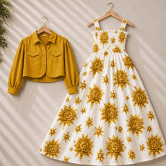 Flower Printed Short Koti & Smoky Maxi Style Western 2-Pcs Stiched Suit. SKM-31