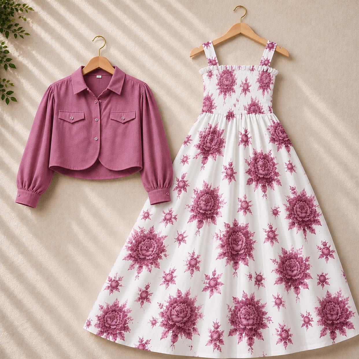 Flower Printed Short Koti & Smoky Maxi Style Western 2-Pcs Stiched Suit. SKM-31