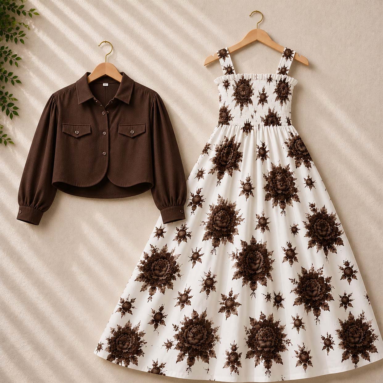 Flower Printed Short Koti & Smoky Maxi Style Western 2-Pcs Stiched Suit. SKM-31