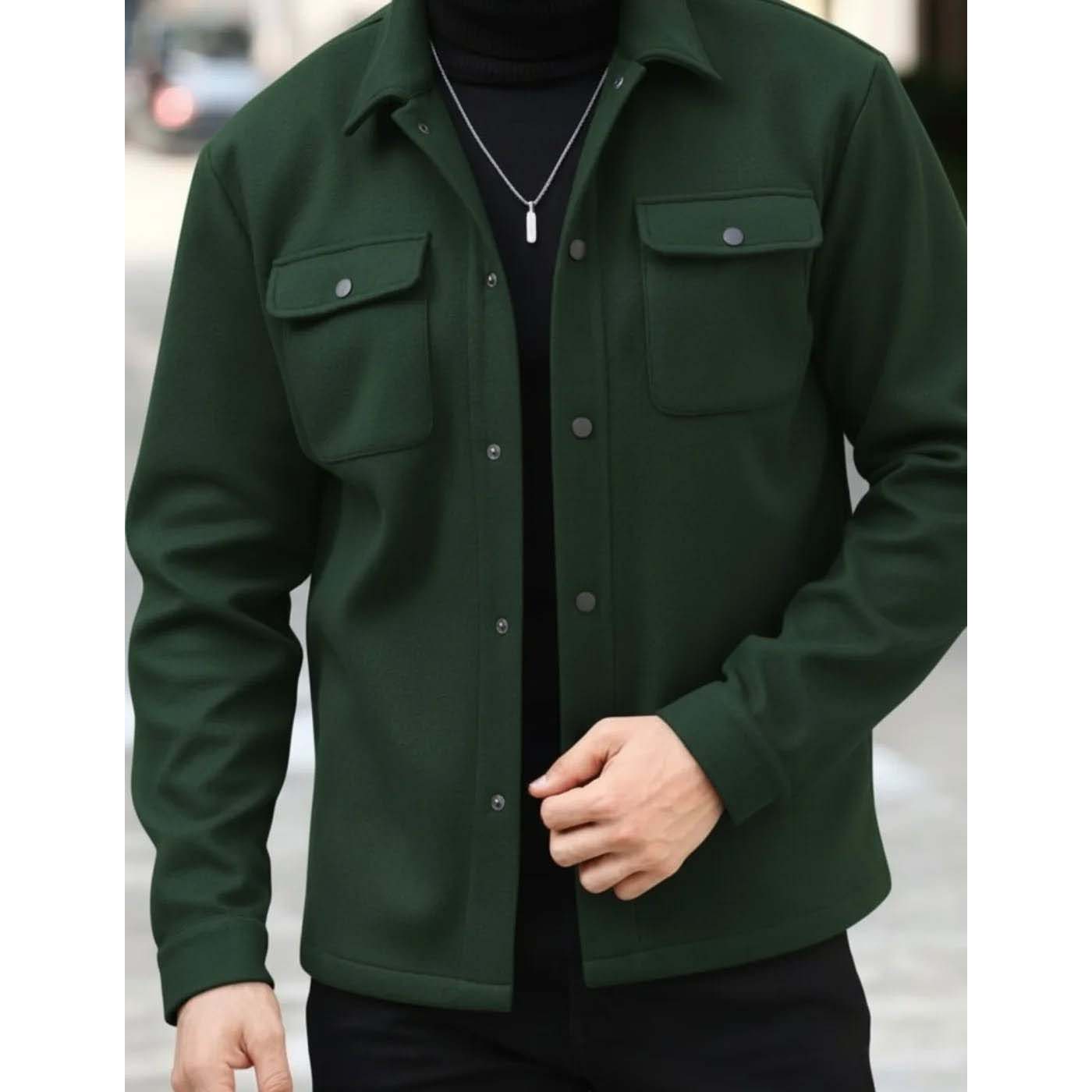4-Pocket Collar Style Casual Fleece Winter Button Jacket. MWJ-401-V3