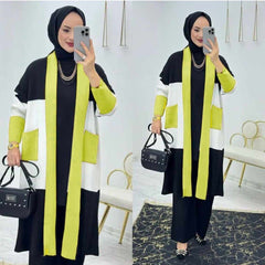Black Turkish Patch-Work Gown Style 3-Pcs Winter Co-Ord Set. WWTS-11