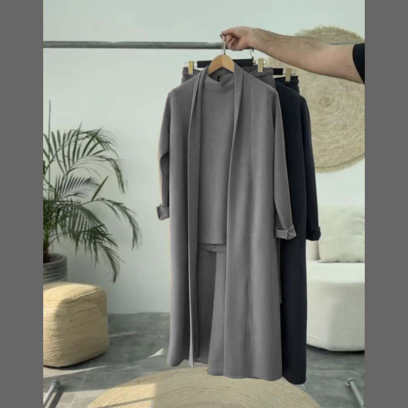 Long Gown Style 3-Pcs Winter Co-Ord Suit. WWTS-13