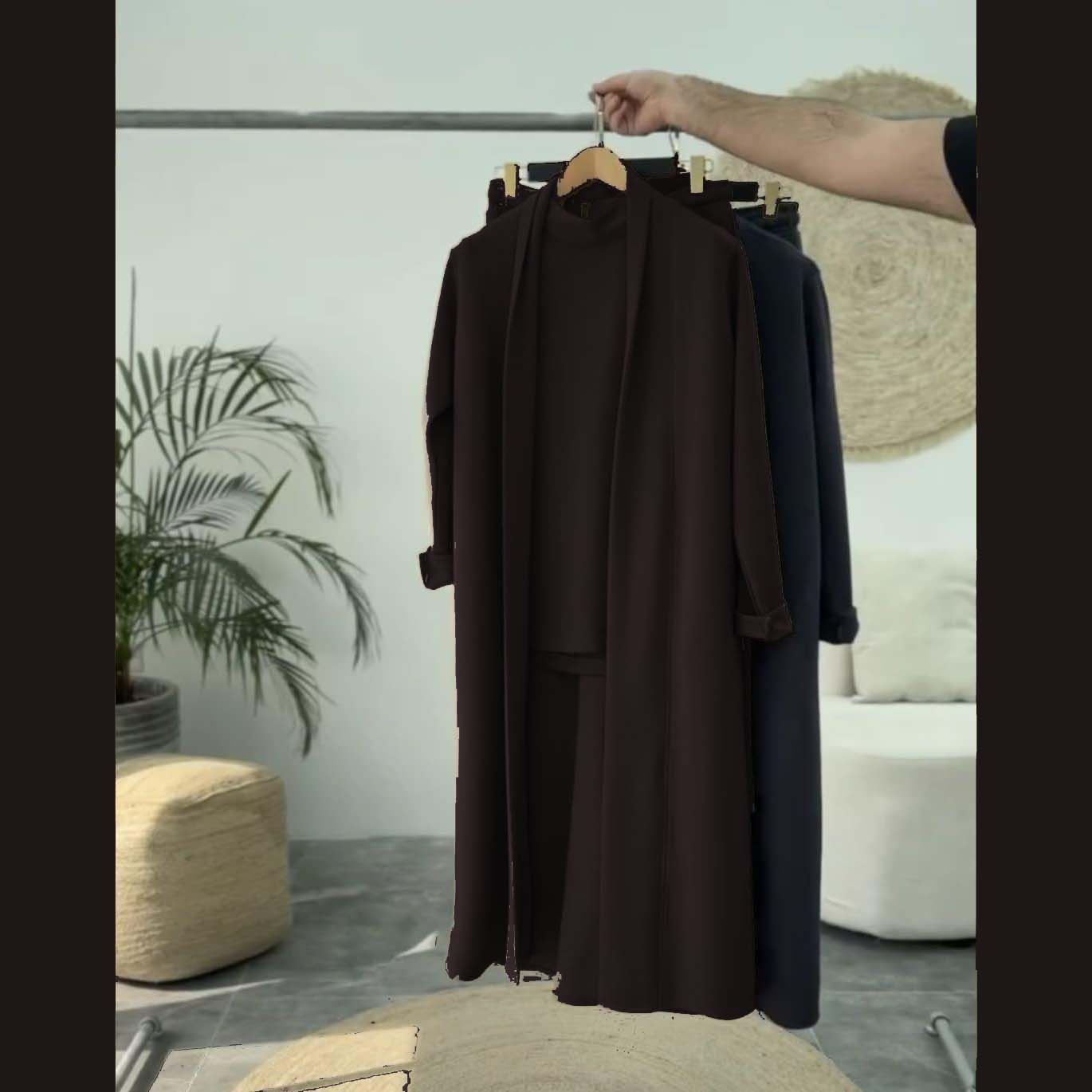 Long Gown Style 3-Pcs Winter Co-Ord Suit. WWTS-13