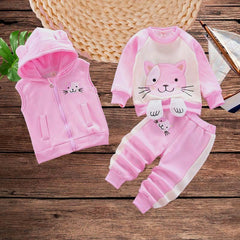 Pink Kitty Printed 3-Pcs Winter Track-Suit For Kid's. K3PWTS-01